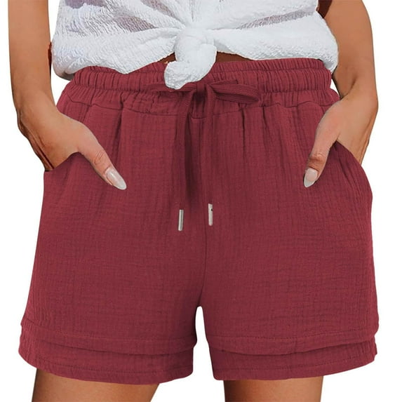 Mohiass Women Shorts for Seniors Summer Casual High Waisted Drawstring Wide Leg Womens Gauze Short Shorts Wine M