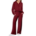 thumbnail image 1 of Mohiass Women's 2 Piece Lounge Sets Long Sleeve Half Zip Sweatshirts Wide Leg Drawstring Elastic Waist Pants Casual Tracksuit Deep Red S, 1 of 6