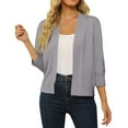 thumbnail image 1 of Mohiass Women's 3/4 Sleeve Cropped Cardigan Sweater Open Front Short Shrugs Cardigans Lightweight Sweaters Gray XL, 1 of 6