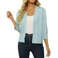 thumbnail image 1 of Mohiass Women's 3/4 Sleeve Cropped Cardigan Sweater Open Front Short Shrugs Cardigans Lightweight Sweaters Light Blue XL, 1 of 6