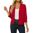 thumbnail image 1 of Mohiass Women's 3/4 Sleeve Cropped Cardigan Sweater Open Front Short Shrugs Cardigans Lightweight Sweaters Red M, 1 of 6