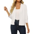 thumbnail image 1 of Mohiass Women's 3/4 Sleeve Cropped Cardigan Sweater Open Front Short Shrugs Cardigans Lightweight Sweaters White M, 1 of 6
