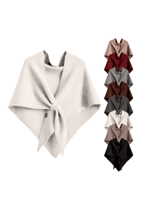 Knotted Triangle Wool Scarf for Women - Beige Wool Blend Shawl, All Seasons Versatile Warm Wrap for Winter & Fall