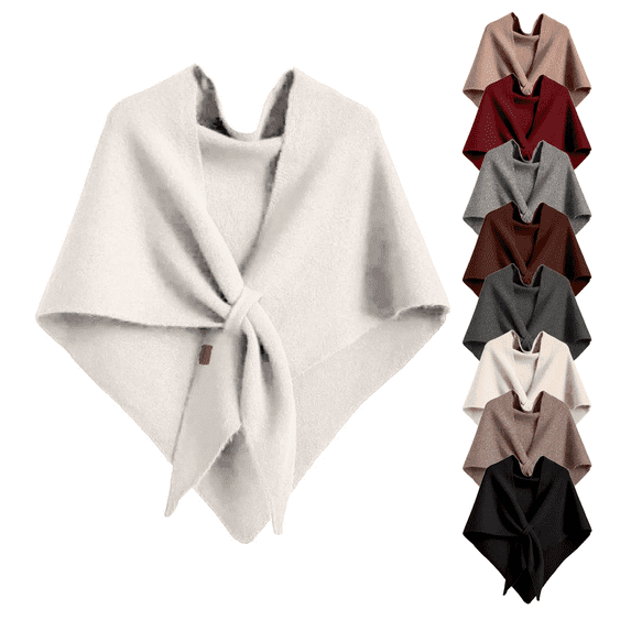 Mohiass Knotted Triangle Wool Scarf for Women - Beige Wool Blend Shawl, All Seasons Versatile Warm Wrap for Winter & Fall