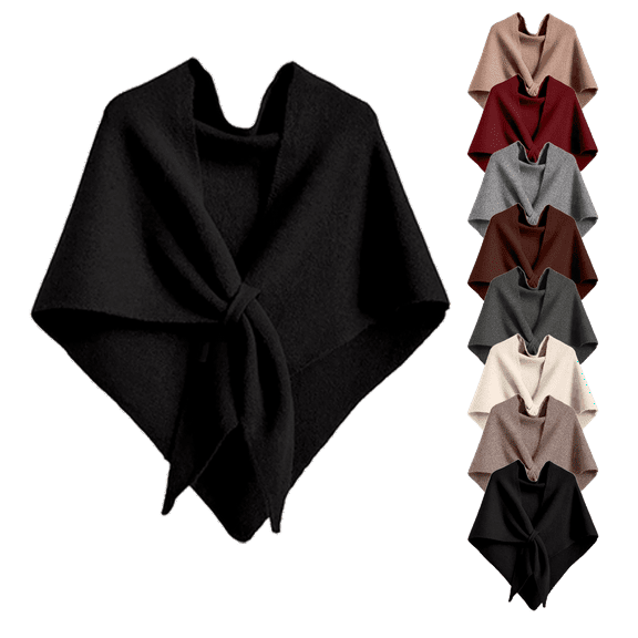 Mohiass Knotted Triangle Wool Shawl for Women - Black Wool Blend Wrap, All Seasons Versatile Warm Scarf for Cold Weather & AC Room