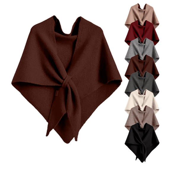 Mohiass Knotted Triangle Wool Scarf for Women - Coffee Wool Blend Shawl, All Seasons Versatile Warm Wrap for Winter & Fall