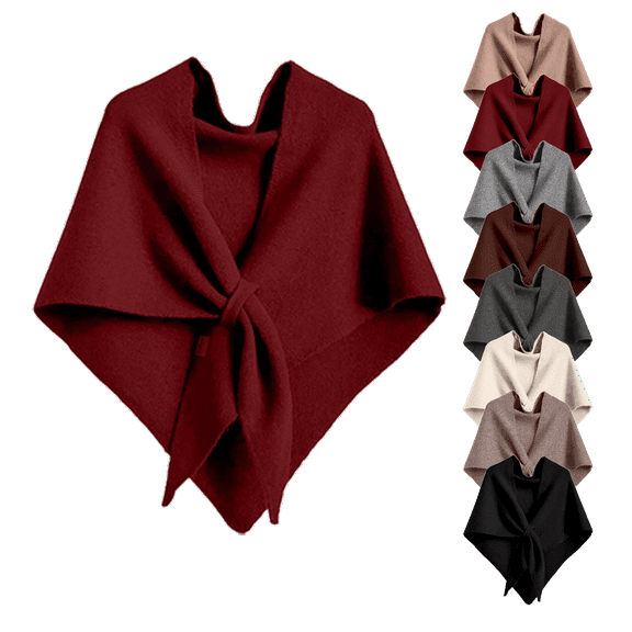 Mohiass Knotted Triangle Wool Scarf for Women - Wine Wool Blend Shawl, All Seasons Versatile Warm Wrap for Winter & Fall