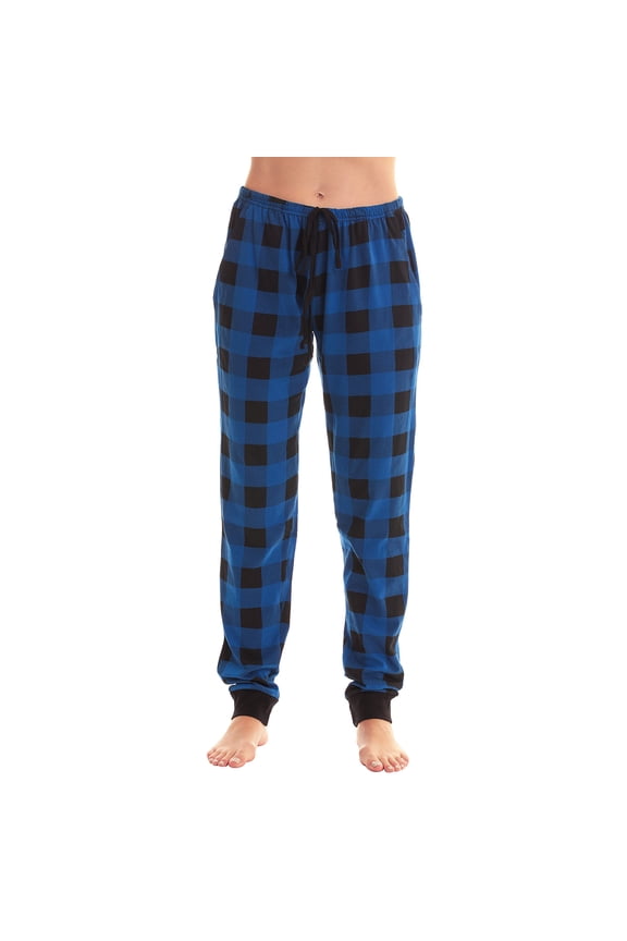 Women's Buffalo Plaid Print Jogger Pants with Pockets Drawstring Cuffed Ankles Casual Pajama & Lounge Pant Blue XL