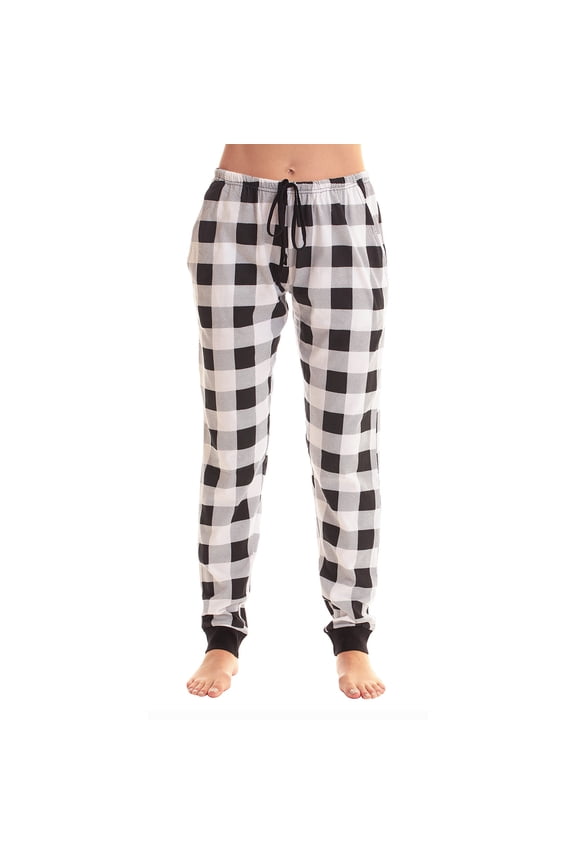 Women's Checkered Joggers with Pockets Drawstring Waist Tapered Cuffs Comfortable Sleep & Leisure Pant Gray L