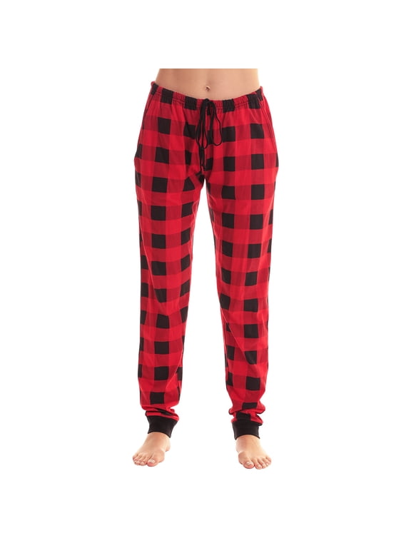 Women's Buffalo Plaid Print Jogger Pants with Pockets Drawstring Cuffed Ankles Casual Pajama & Lounge Pant Red 3XL