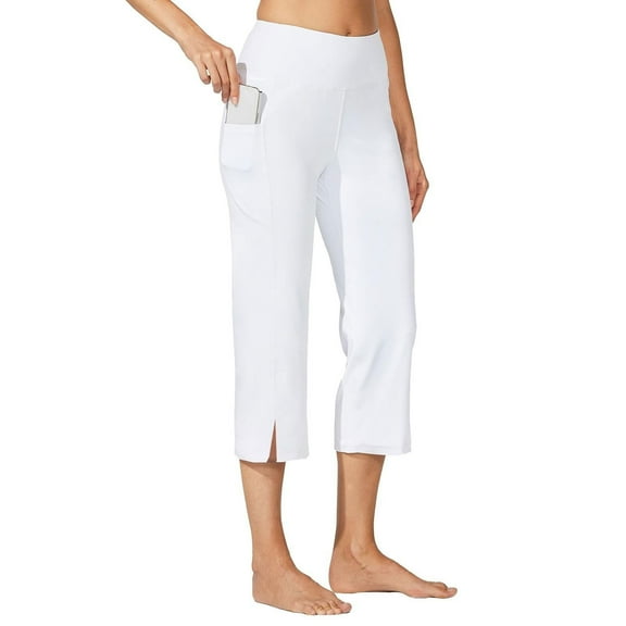 Mohiass Women's Capri Pants Tummy Control High Waisted Capris for Women Yoga Summer Wide Leg Womens Capris Clearance with Pockets White XL