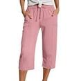 thumbnail image 1 of Mohiass Women's Capris Summer Cotton Linen Capris for Women Wide Leg High Waisted Drawstring Womens Capris Plus Size with Pockets Pink XL, 1 of 8