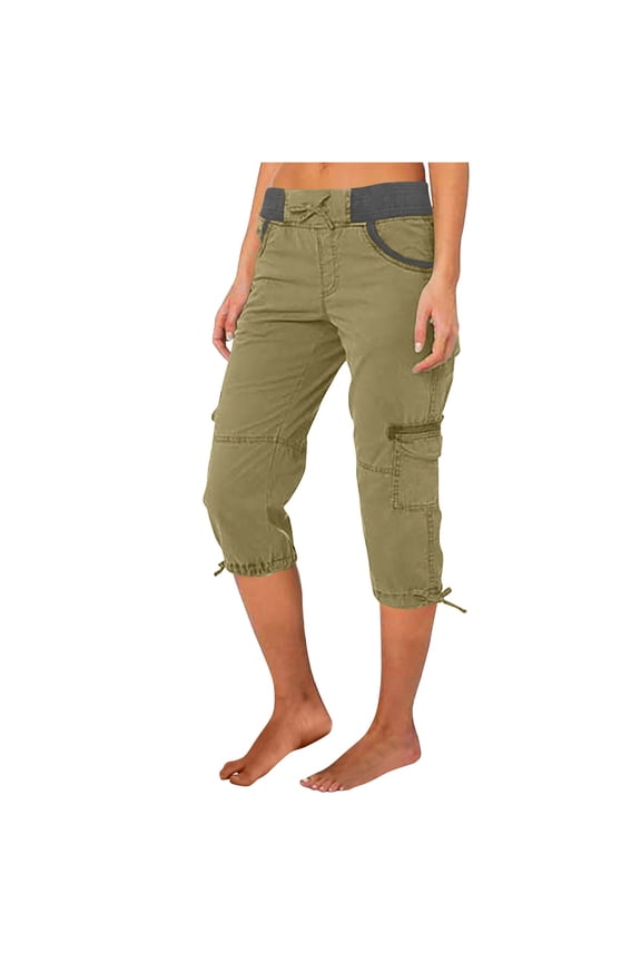 Women's Cargo Capris Hiking Lightweight Quick Dry Summer Outdoor Casual Travel Pants with Pockets Army Green L