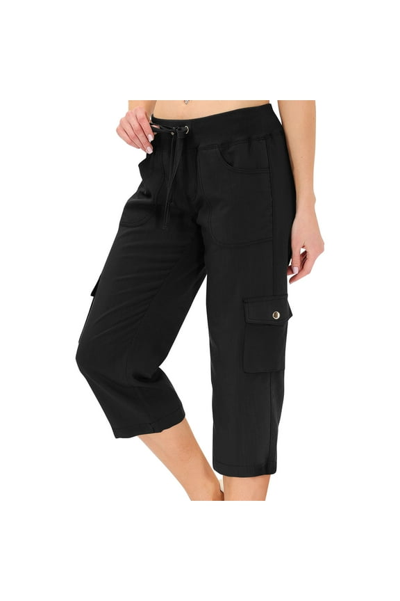 Women's Cargo Capris Hiking Lightweight Quick Dry Summer Outdoor Casual Travel Pants with Pockets Black M