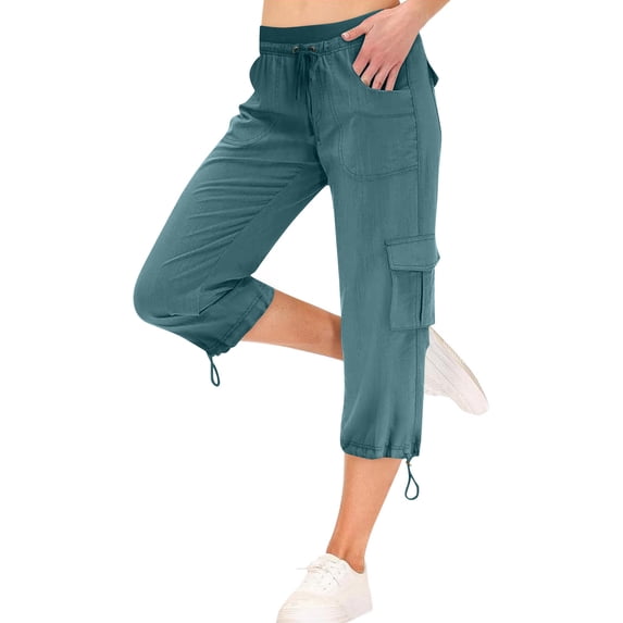 Mohiass Women's Cargo Capris Hiking Lightweight Quick Dry Summer Outdoor Casual Travel Pants with Pockets Royal Blue 2XL