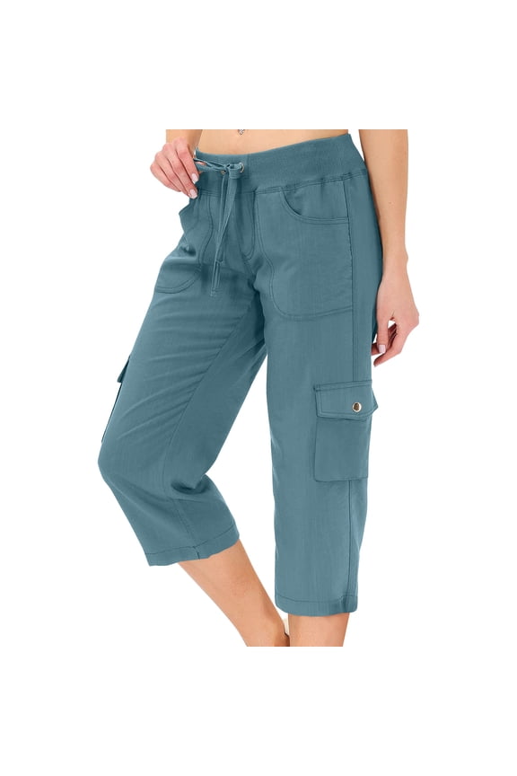 Women's Cargo Capris Hiking Lightweight Quick Dry Summer Outdoor Casual Travel Pants with Pockets Sky Blue L