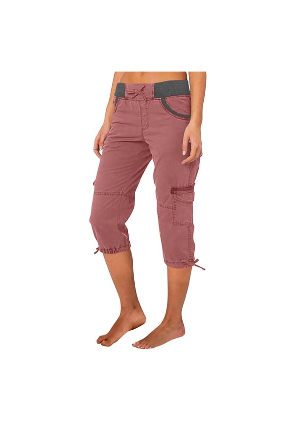 Women's Cargo Capris Hiking Lightweight Quick Dry Summer Outdoor Casual Travel Pants with Pockets Watermelon Red M