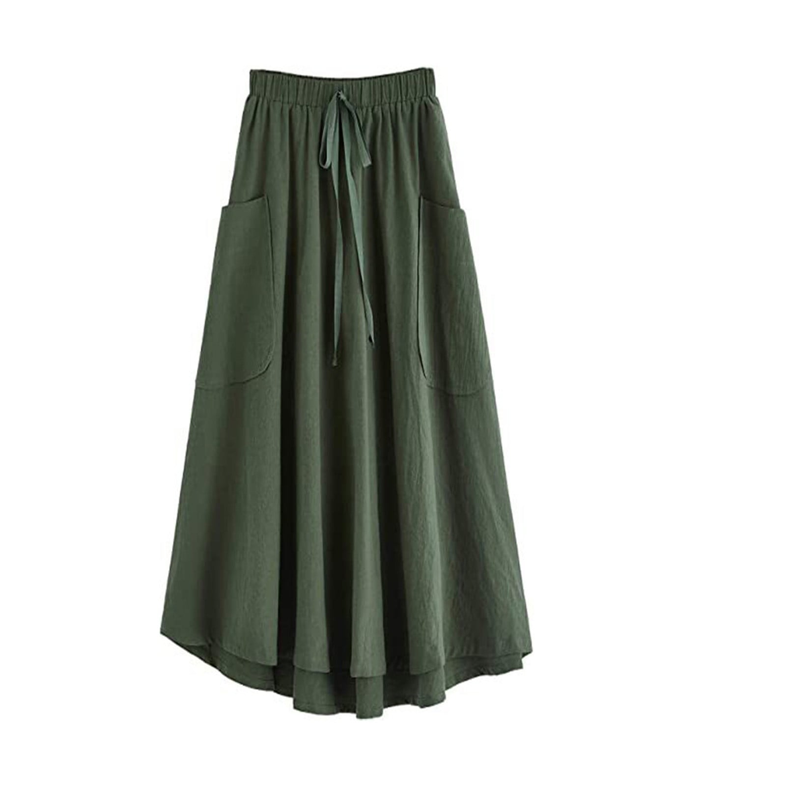 Mohiass Women s Casual High Waist Pleated A Line Midi Skirt with Pocket Army Green XL Walmart Business Supplies