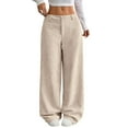 thumbnail image 1 of Mohiass Women's Casual Pants Corduroy Straight Leg Lounge Pants Plain Loose Trousers Fashion Long Pants Beige S, 1 of 6