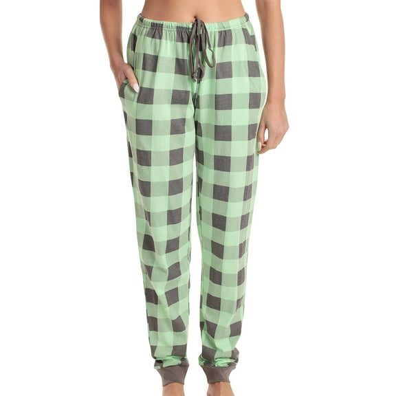 Mohiass Women's Checkered Joggers with Pockets Drawstring Waist Tapered Cuffs Comfortable Sleep & Leisure Pant Green 3XL