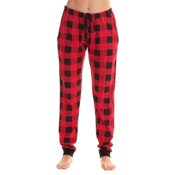Mohiass Women's Checkered Joggers with Pockets Drawstring Waist Tapered Cuffs Comfortable Sleep & Leisure Pant Red M