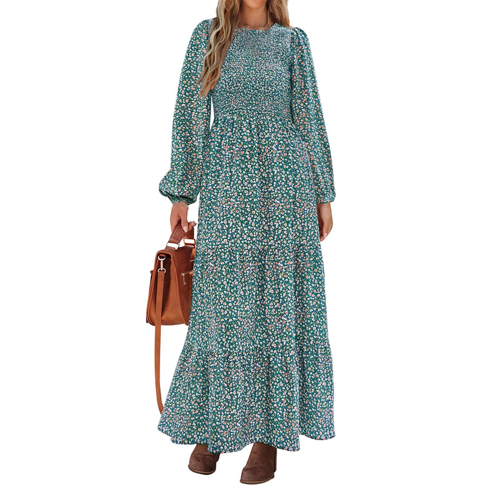 Mohiass Women's Fall Dresses 2024 Long Sleeve Flowy Casual Floral Maxi
