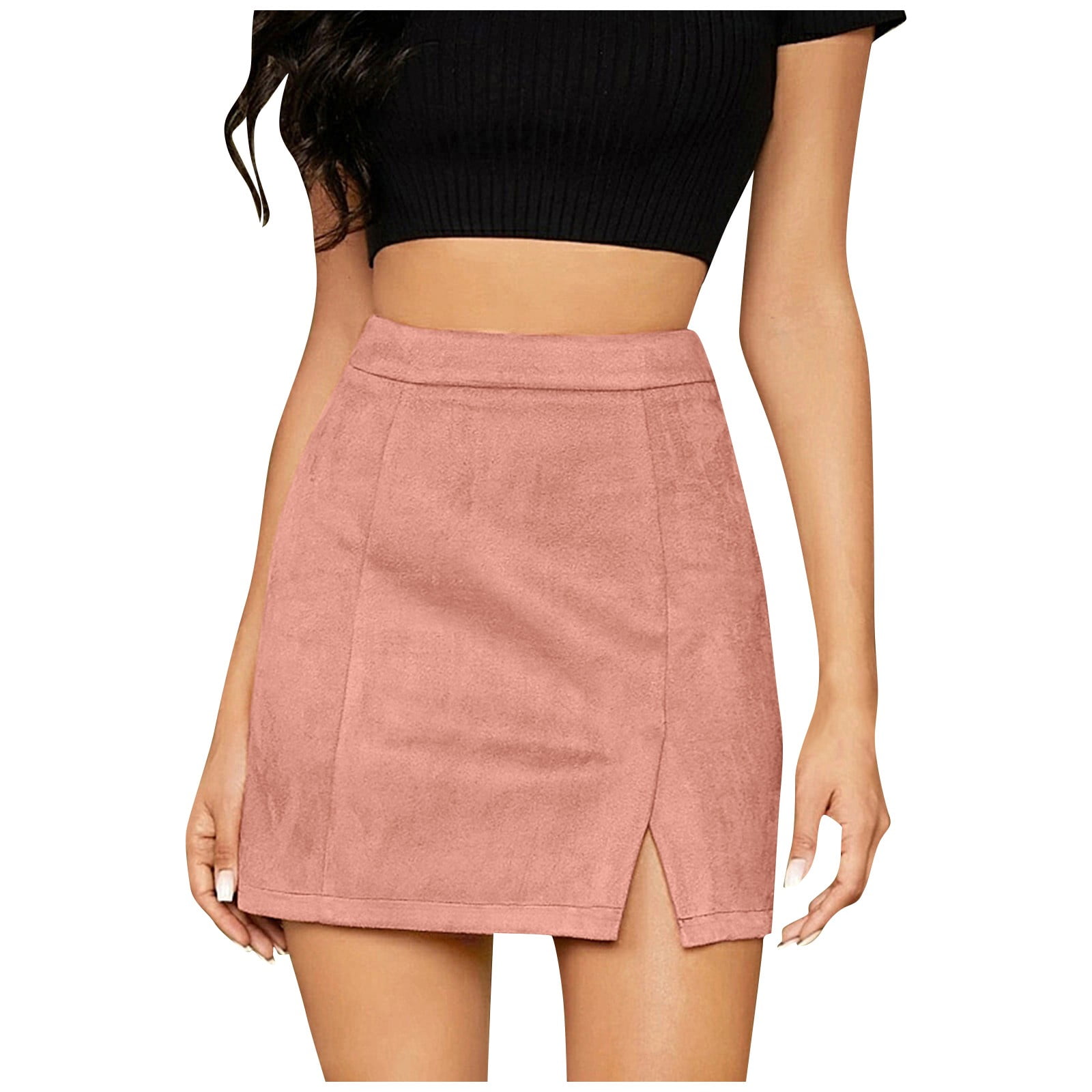 Mohiass Women s High Waist Faux Suede Side Split Bodycon Short Mini Skirt Ginger S Walmart Business Supplies