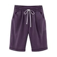 thumbnail image 1 of Mohiass Women's Knee Length Bermuda Shorts Elastic Waist Drawstring Casual 10" Long Shorts Loose Fit Summer Beach Shorts Purple 2XL, 1 of 3