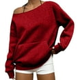 thumbnail image 1 of Mohiass Women's Oversized Off Shoulder Sweatshirts Long Sleeve Basic Thermal Pullover Tops with Pocket Red M, 1 of 7