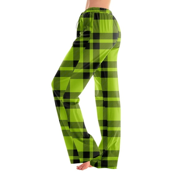 Mohiass Women's Plaid Pajama Pants, Drawstring Waist Comfy Flannel Lounge Sleep Pants Casual Cozy Loungewear Light Green 2XL