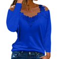 thumbnail image 1 of Mohiass Women's Sexy Off Shoulder Tops Cut Out Lace Long Sleeve Solid Color Blouses Shirt Cute Hide Belly Summer Blouses Blue S, 1 of 5