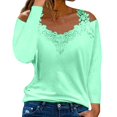 thumbnail image 1 of Mohiass Women's Sexy Off Shoulder Tops Cut Out Lace Long Sleeve Solid Color Blouses Shirt Cute Hide Belly Summer Blouses Green 2XL, 1 of 5