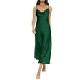 thumbnail image 1 of Mohiass Women's Spaghetti Strap Midi Satin Silk Dresses Slip Cowl Neck Party Cocktail Evening Dress Dark Green S, 1 of 6