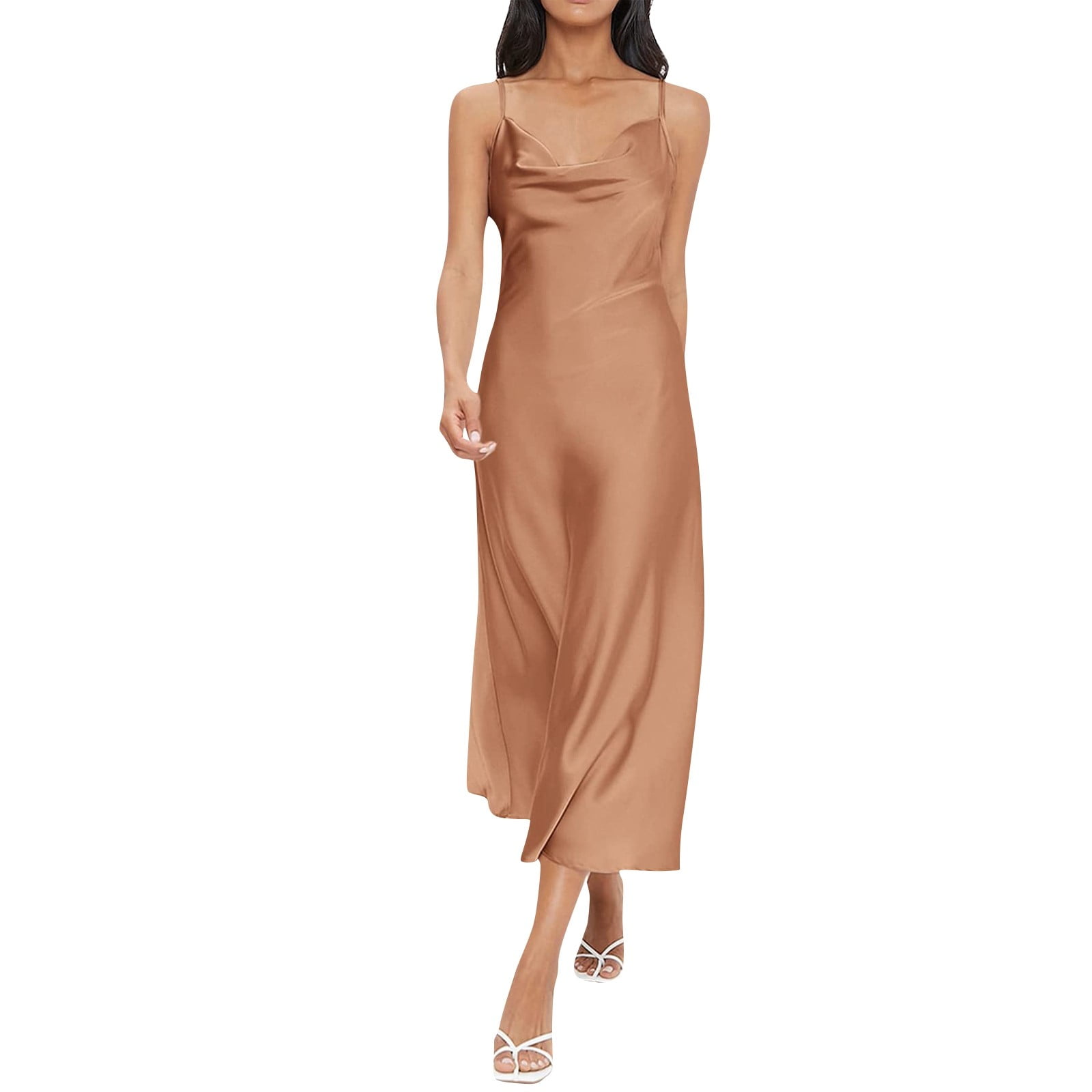 CakCton Women's Summer Midi Dress - Spaghetti Strap Swing Sundress With V Neck & Buttons, Beach Casual Dress - View #8