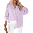 thumbnail image 1 of Mohiass Women's Striped Button Down Shirts Puff Sleeve Oversized Blouses Boyfriends Loose Tunics Business Work Tops Purple 2XL, 1 of 6