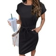 Mohiass Women's Summer Striped Short Sleeve T Shirt Dress Casual Tie
