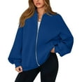 thumbnail image 1 of Mohiass Women's Sweatshirt Bomber Jacket Fleece Oversized Zip Up Hoodies Casual Long Sleeve Baseball Collar Outerwear Coat Blue S, 1 of 6