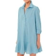 thumbnail image 1 of Mohiass Women's Tunic Mini Shirt Dress Cotton Long Sleeve Ruffle Hem Dress Button Up Shift Chambray Dresses Blue 2XL, 1 of 5