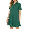 thumbnail image 1 of Mohiass Women's Tunic Mini Shirt Dress Cotton Short Sleeve Ruffle Hem Dress Button Up Shift Chambray Dresses Dark Green S, 1 of 5
