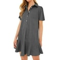 thumbnail image 1 of Mohiass Women's Tunic Mini Shirt Dress Cotton Short Sleeve Ruffle Hem Dress Button Up Shift Chambray Dresses Gray XL, 1 of 5