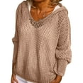 thumbnail image 1 of Mohiass Women's V Neck Sweater Long Sleeve,Hollow Out Knit Hoodies Crochet Top Beach Lightweight Blouse Khaki XL, 1 of 7