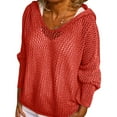 thumbnail image 1 of Mohiass Women's V Neck Sweater Long Sleeve,Hollow Out Knit Hoodies Crochet Top Beach Lightweight Blouse Red M, 1 of 7