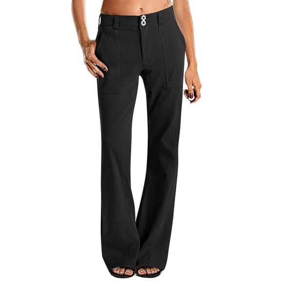 Mohiass Women's Wide Leg Pants for Women Mid Waist Dress Flare Straight Leg Corduroy Pants Workout Jeans Trendy Black L