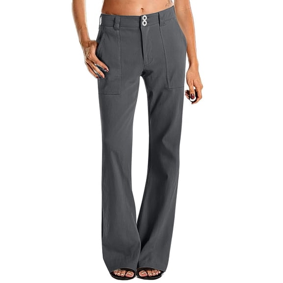 Mohiass Women's Wide Leg Pants for Women Mid Waist Dress Flare Straight Leg Corduroy Pants Workout Jeans Trendy Dark Gray 2XL