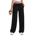 thumbnail image 1 of Mohiass Women's Wide Leg Sweatpants Straight Leg Lowrise Sweat Pants Drawstring Elastic Low Waist Pants with Pockets Black 2XL, 1 of 8
