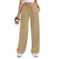 thumbnail image 1 of Mohiass Women's Wide Leg Sweatpants Straight Leg Lowrise Sweat Pants Drawstring Elastic Low Waist Pants with Pockets Khaki S, 1 of 8
