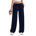 thumbnail image 1 of Mohiass Women's Wide Leg Sweatpants Straight Leg Lowrise Sweat Pants Drawstring Elastic Low Waist Pants with Pockets Navy S, 1 of 8
