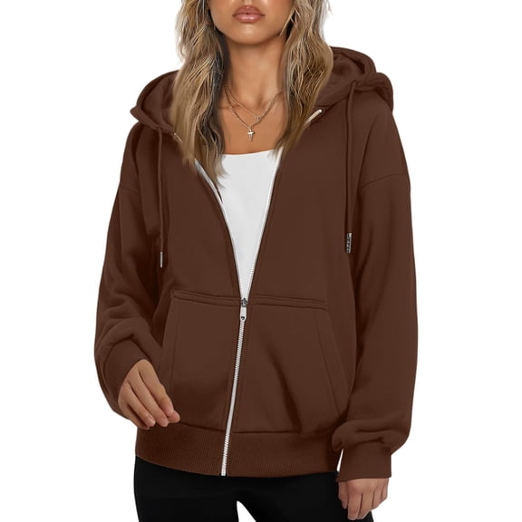 Mohiass Women's Zip Up Hoodies Casual Long Sleeve Hooded Sweatshirts with Pockets Coffee M