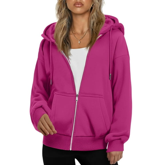 Mohiass Women's Zip Up Hoodies Casual Long Sleeve Hooded Sweatshirts with Pockets Hot Pink L