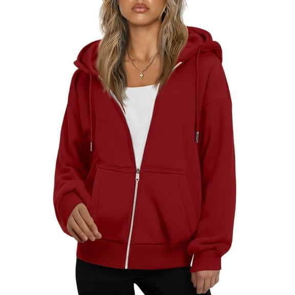 Mohiass Women's Zip Up Hoodies Casual Long Sleeve Hooded Sweatshirts with Pockets Red M